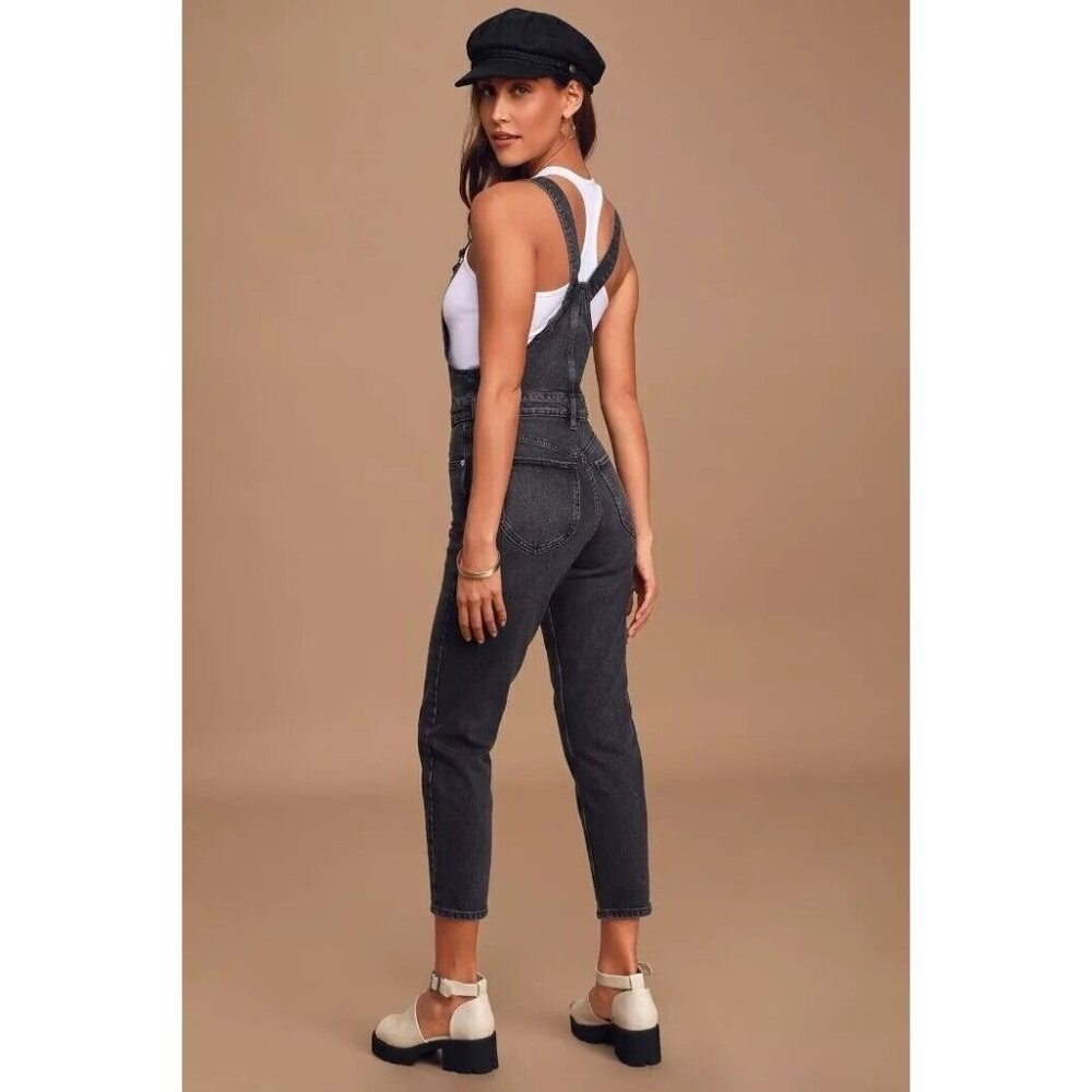 Free People Washed Black Stretch Denim Ankle Length Overalls - Picture 2 of 11